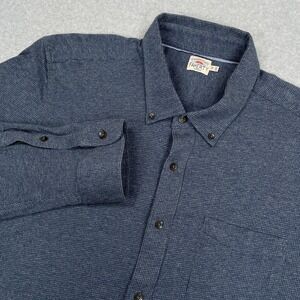 Faherty Houndstooth Flannel Shirt Mens XXL 2XL Blue Button Down Long Sleeve